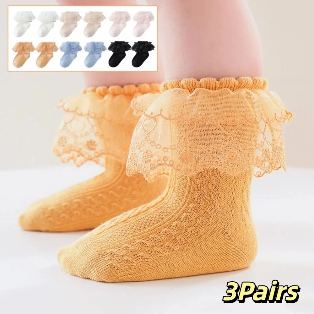 3Pairs Candy Colors Lace Lolita Baby Ankle Socks Sweet Hosiery Children Cotton Socks Short Tube Kids Toddle Princess Socks Kids