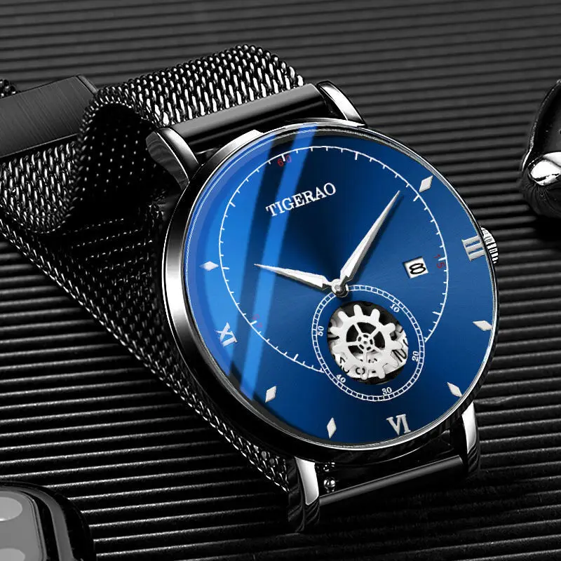 Fashion Watches Mens Calendar Watch Men Business Stainless Steel Mesh Belt Quartz Wrist Watch Male Clock relogio masculino