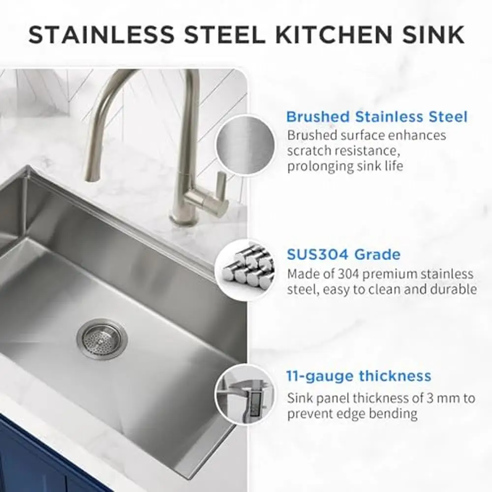 Multifunctional Undermount Kitchen Sink 32"x19" Single Bowl with Workstation Set Stainless Steel Accessories R10 Corners 3mm 4