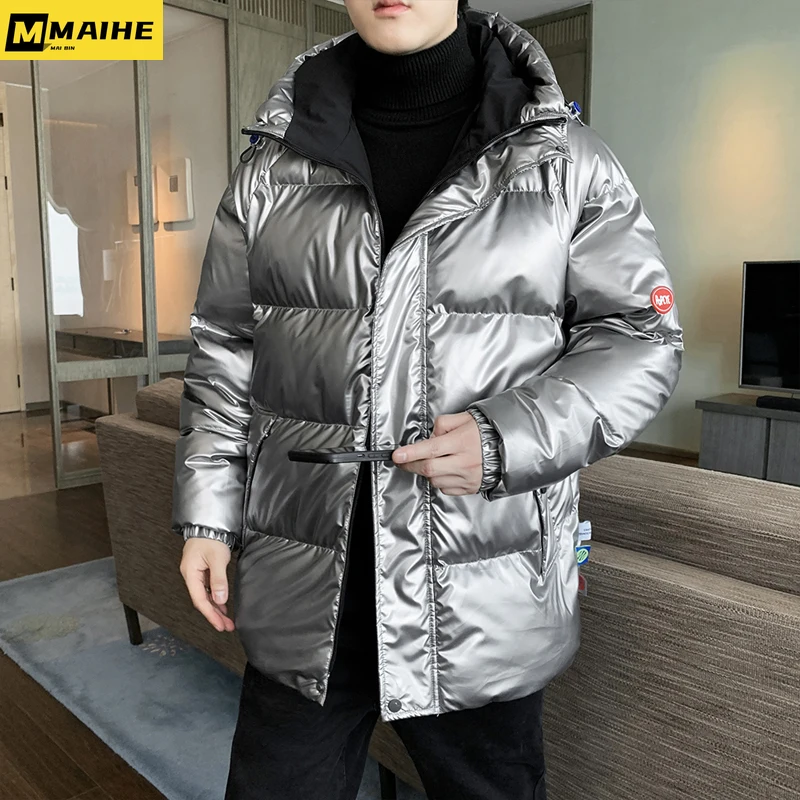 2023 new autumn/Winter jacket Men's parkas thickened waterproof warm coats Men's hooded bright Harajuku padded jacket extra size