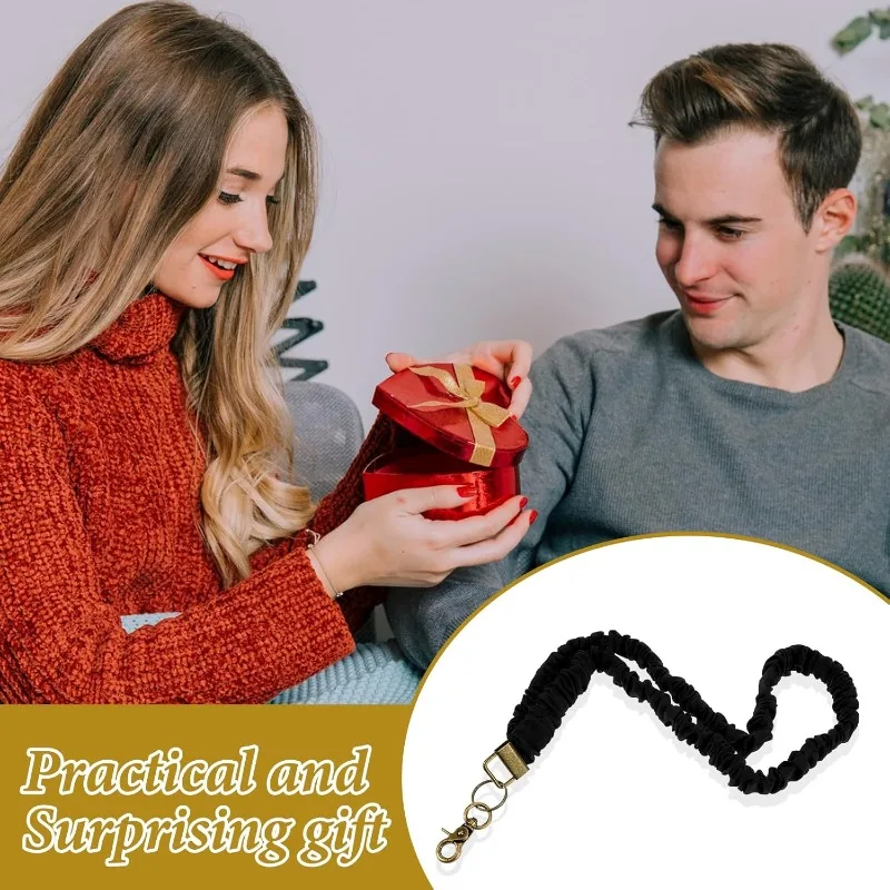 Black Key Lanyard, Cute Elastic Lanyard, Extendable Keychain, Ladies' ID Card Badge Holder, Key Wallet, Practical and Convenient