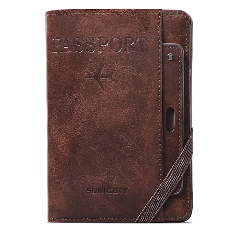 RFID Blocking Elastic Band Travel Passport Cover Wallet PU Leather Women Cards Case Men Document Driver's License Holder Pouch