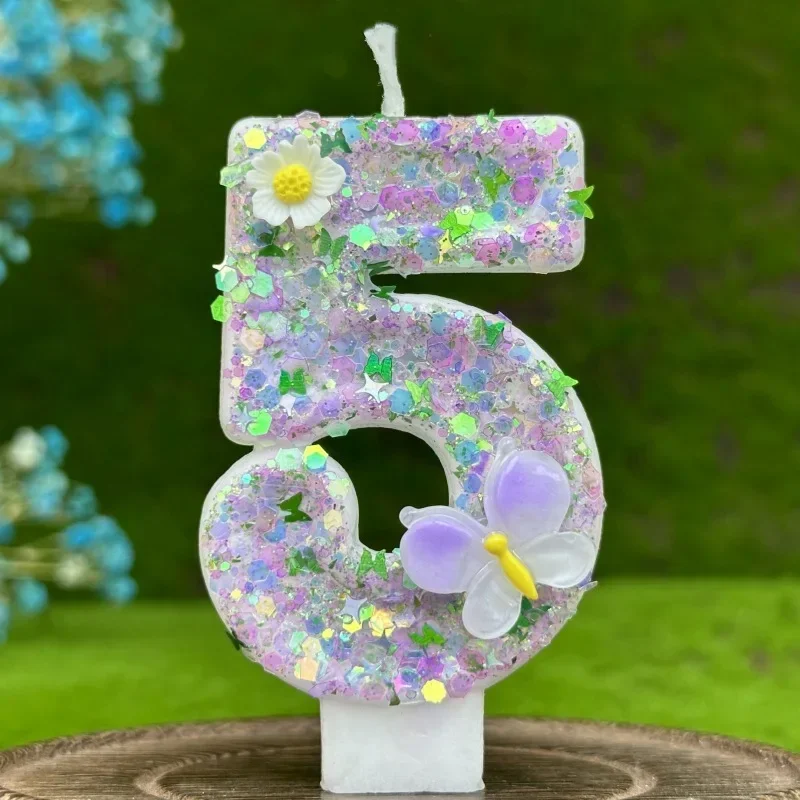 2025 New 0-9 Digits DIY Birthday Candles Butterfly Flowers Children's Birthday Girls Number Cake Decorations Candle Room Decor