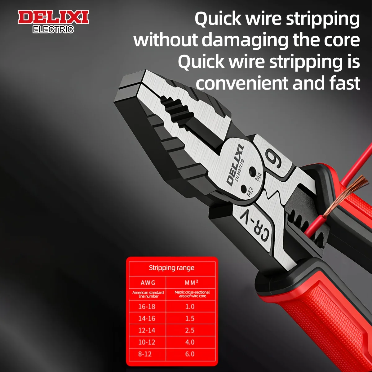 DELIXI ELECTRIC Multifunctional Pliers 9 Inch, Hand Tool Wrench with Household Clamping Stripping Function and Anti Skid Handle - Image 5