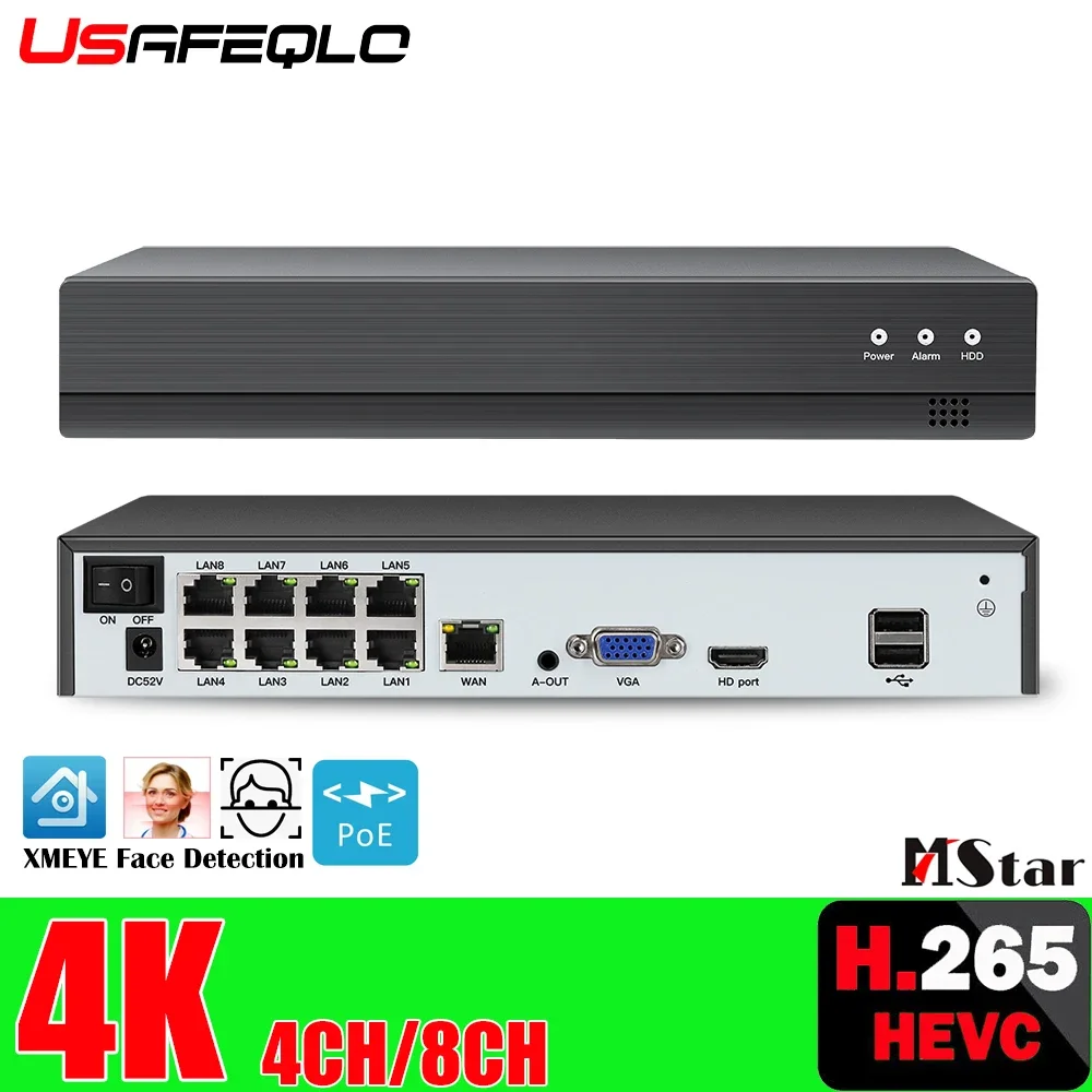 Face detection H.265 8ch*4K 4ch/8ch PoE Network Video Recorder Surveillance For HD 8MP 5MP IP Camera
