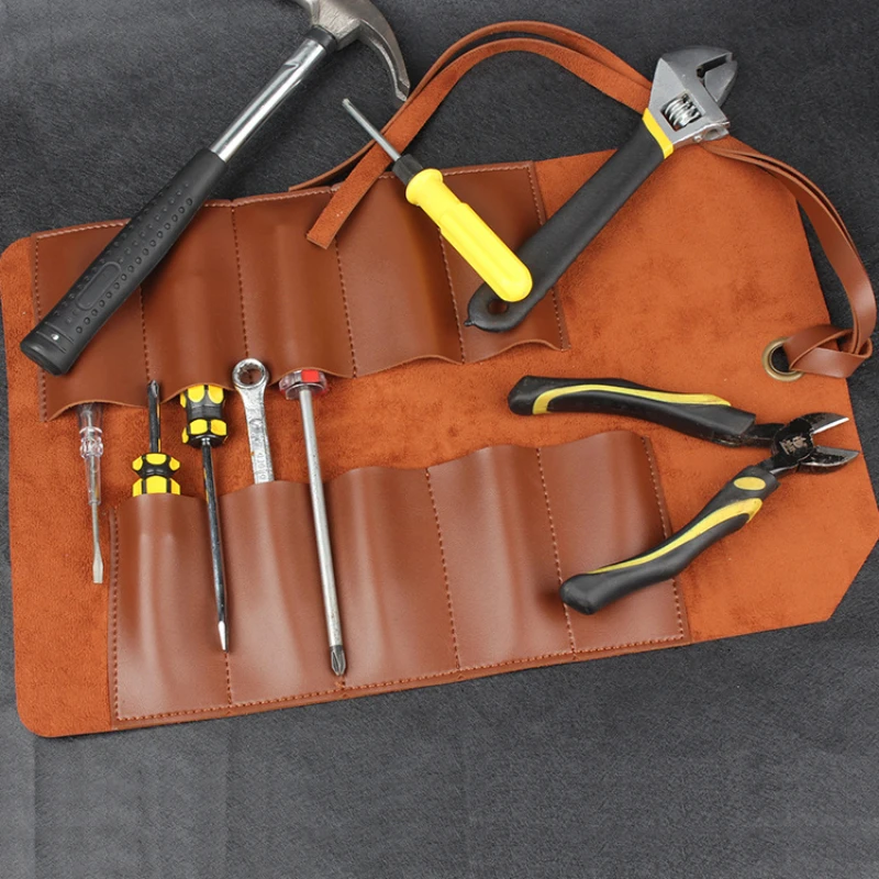 Leather Tool Bag Case Tool Roll Bag Pouch Case Organizer Holder Wrench Screwdriver Pliers Tool Pocket Storage Bag Case
