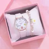 Kids Watches Pink Cute Children's Wristwatch Cartoon Pattern Quartz Watch Set for Girls Fashion Students' Clock Relogio Feminino 2