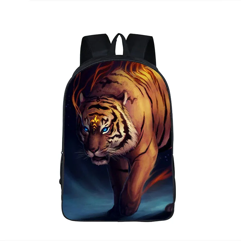 Oil Painting Tiger Backpack Polyester Comfortable Burden Reduction Fashion Large Capacity Primary School Bags Mochila Escolar