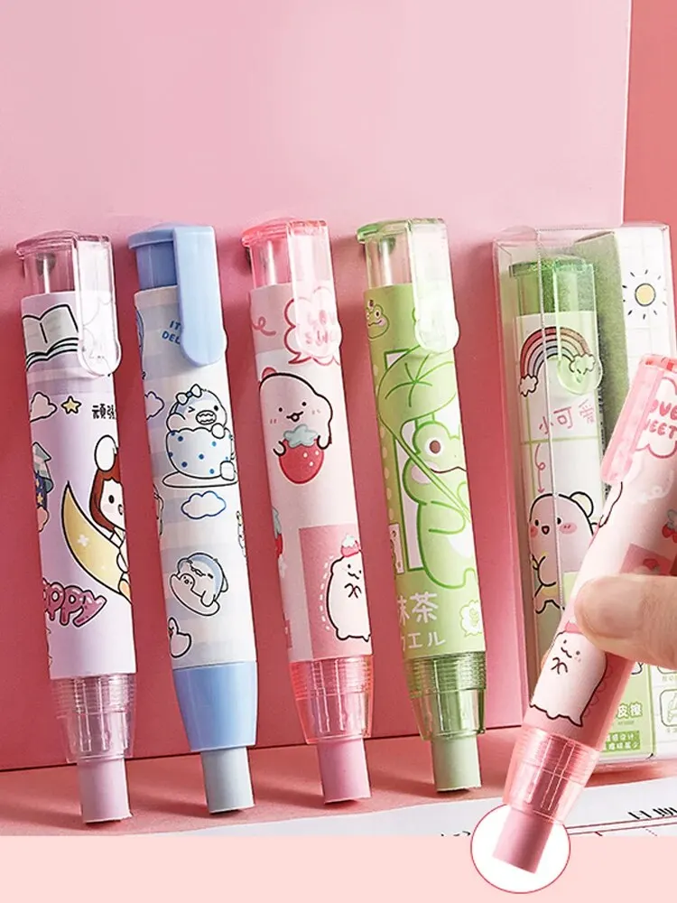 Student Push Pull Telescopic Eraser Writing Office Supplies Cartoon Cute 1 Rubber Shell+2 Rubber Fillers pencil eraser