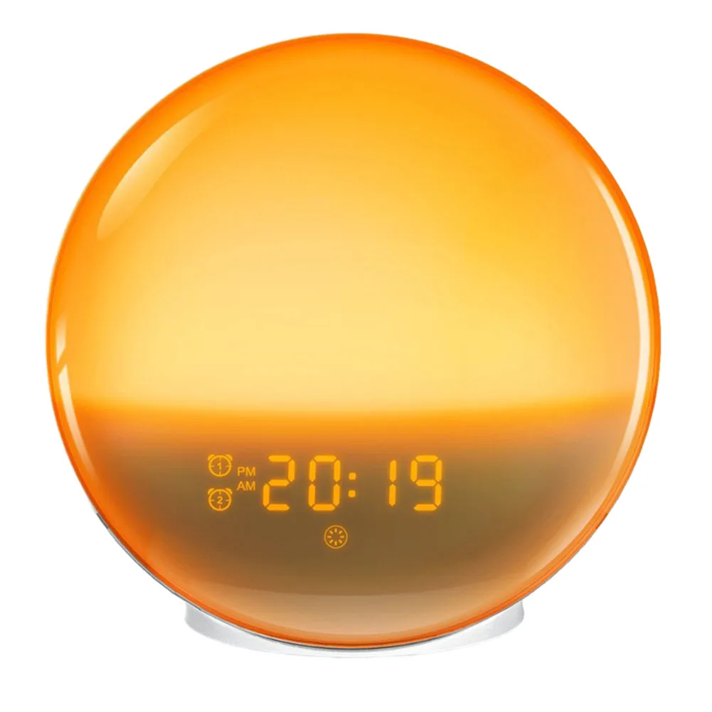 

LED Display Nature Wake Up Light Alarm Clock ABS+PC Materials Customizable Features FM Radio Sleep Aid Sunset Mode