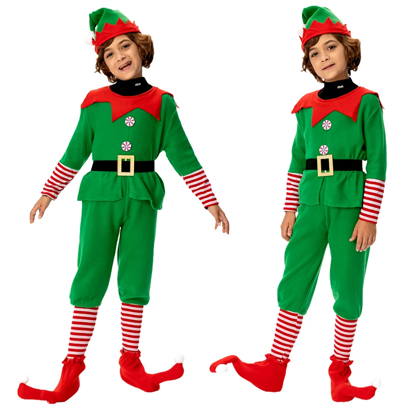 Christmas Elves Children Cosplay Costume Santa Claus Helper Sidekick Adults Party Clothes New Year Eve Dress Up Outfits kids cosplay costume