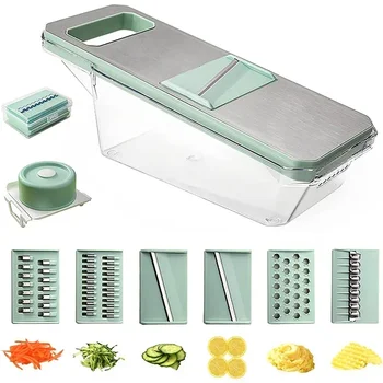 2025Popular 6 in 1 Veggie Slicer Mandoline with 6 Blades for Easy Slicing Julienne and Shredding Vegetables