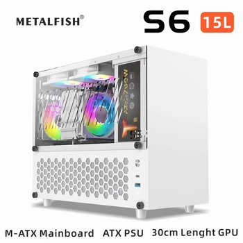 METALFISH S6 컴퓨터 컴팩트 화이트 케이스 게이밍 PC 섀시 지원 31cm 길이 GPU MATX 메인보드 ATX/SFX PSU 미드 타워 쿨러