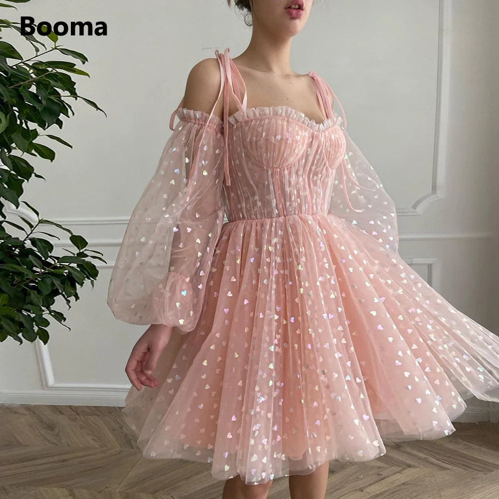 Booma Blush Pink Mini Prom Dresses Off The Shoulder Puff Sleeves Hearty  Tulle Short Prom Gowns Above Knee Formal Party Dresses - Prom Dresses -  AliExpress