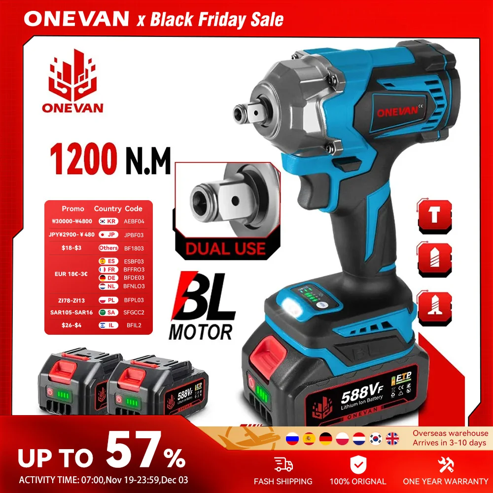 インパクトレンチ コードレスインパクトレンチ 1200N.M トルクブラシレス電動 1/2 正方形リチウムイオン電池付き 18V バ ONEVAN  1200N.Mトルク ブラシレス電動インパクトレンチ 1/2インチ ドライバーソケット 電動工具 マキタ18Vバッテリー対応 - AliExpress コードレスインパクトレンチ 1200N.M トルクブラシレス電動 1/2 正方形リチウムイオン電池付き 18V バッテリー電動工具(