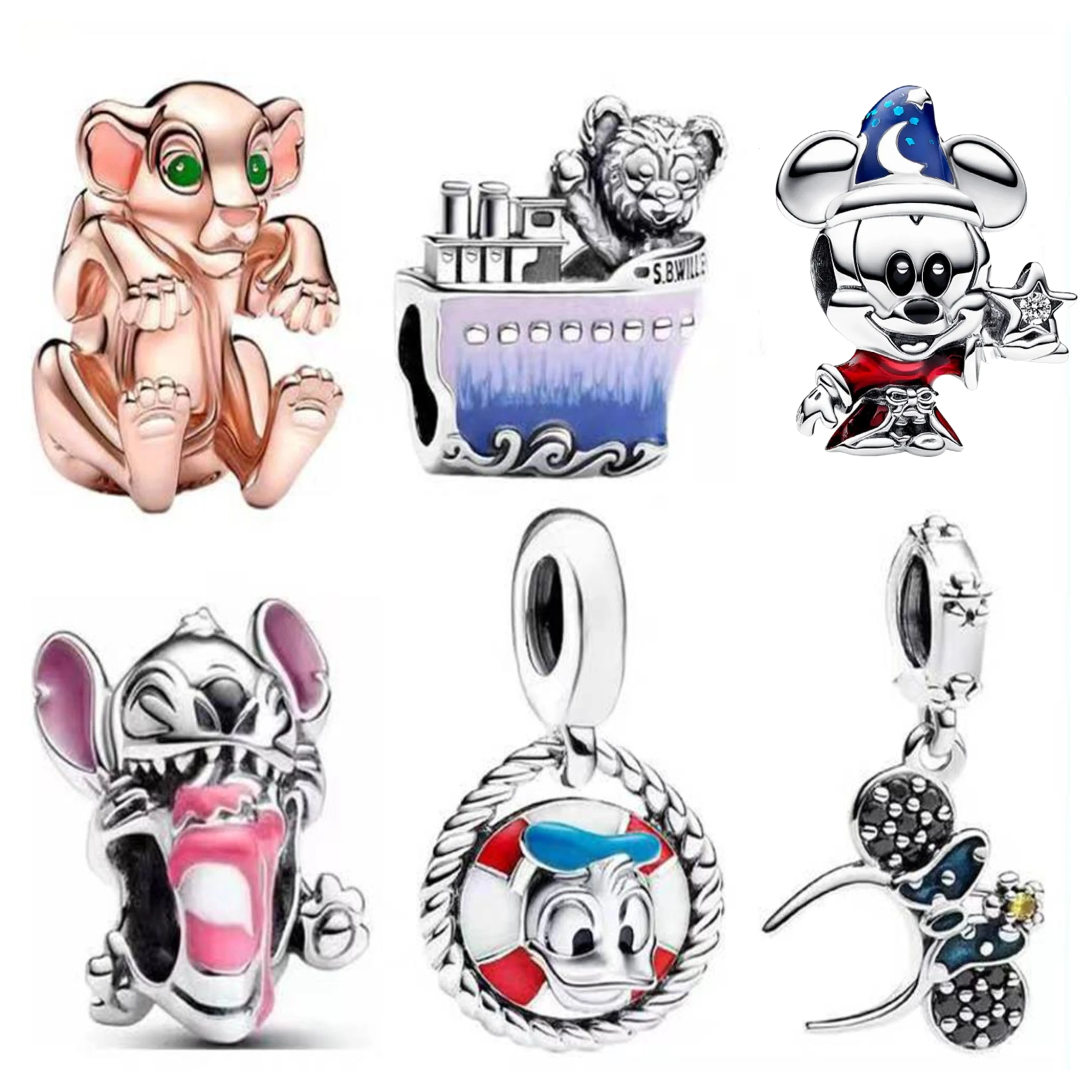 Фото Подвеска в виде торта на день рождения MINISO Disney, подходящая для браслетов Pandora, серебряные бусины 925 стандарта №2