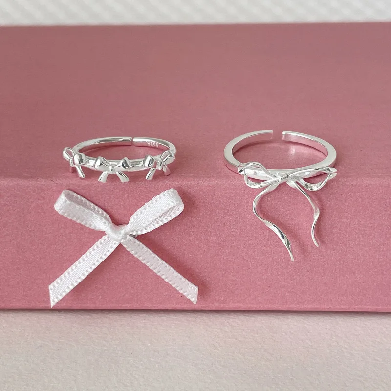925 Sterling Silver Simple Ring For Women Fine Jewelry Finger Adjustable Open Vintage Bow Ring For Party Birthday Gift - Image 4