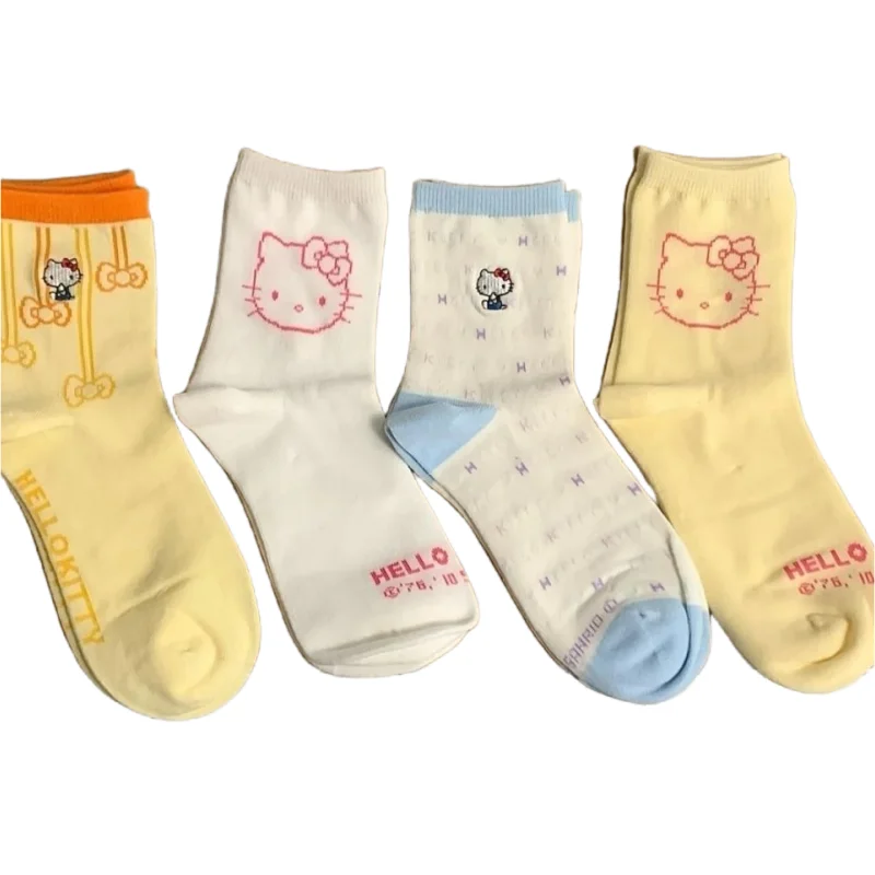 

New Hello Kitty anime peripheral cartoon cute mid-calf socks creative kawaii girly heart versatile pure cotton socks wholesale