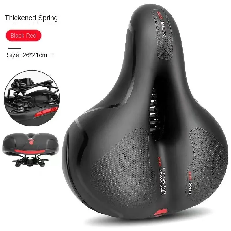 Hollow Breathable Bicycle Saddle Men Women MTB Road Bike Saddle Shock Absorbing Comfortable Big Butt Bike Seat Safety Warning