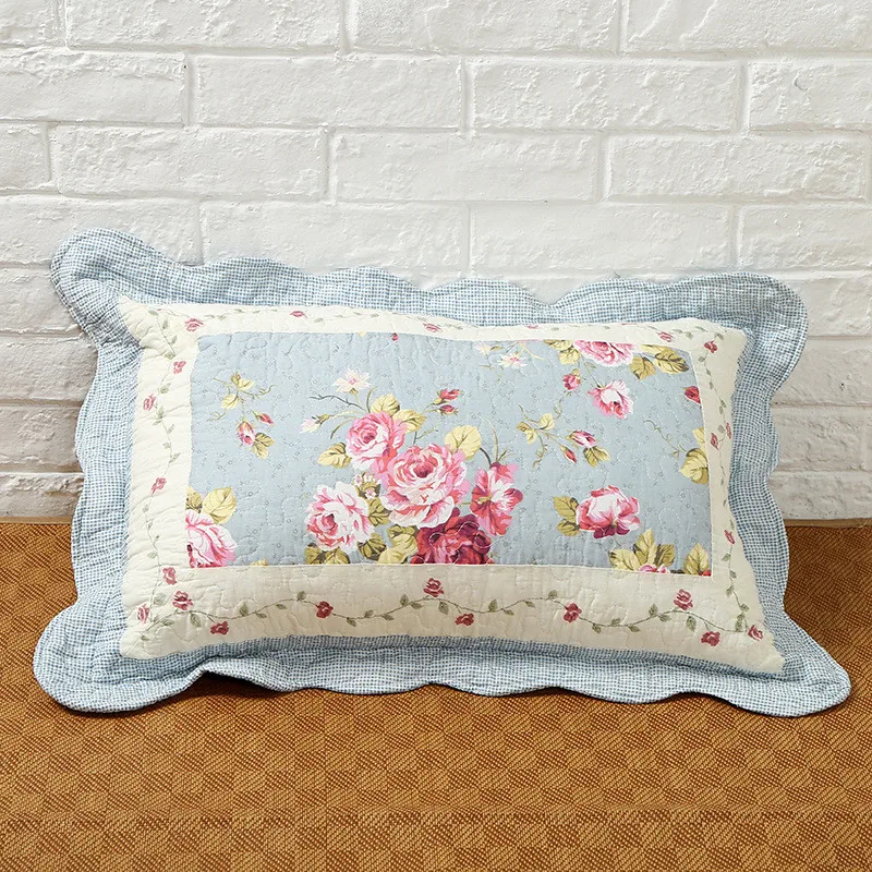Floral Quilted Pillow Cover, Lotus Leaf Lace Quilting Pillow Sham, Soft Home Decorative Pillowcases, Cushion Cover, 100% Cotton