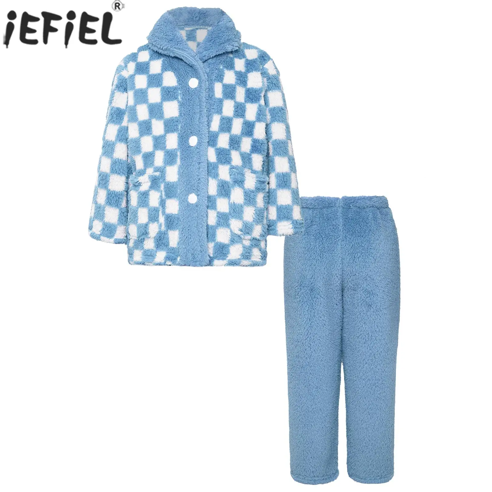 

Пижамный комплект детский фланелевый с длинным рукавом и отложным воротником