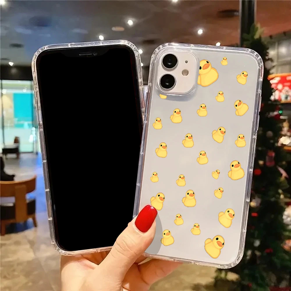 Adorable Yellow Duck Pattern Clear Shockproof Silicone Phone Case