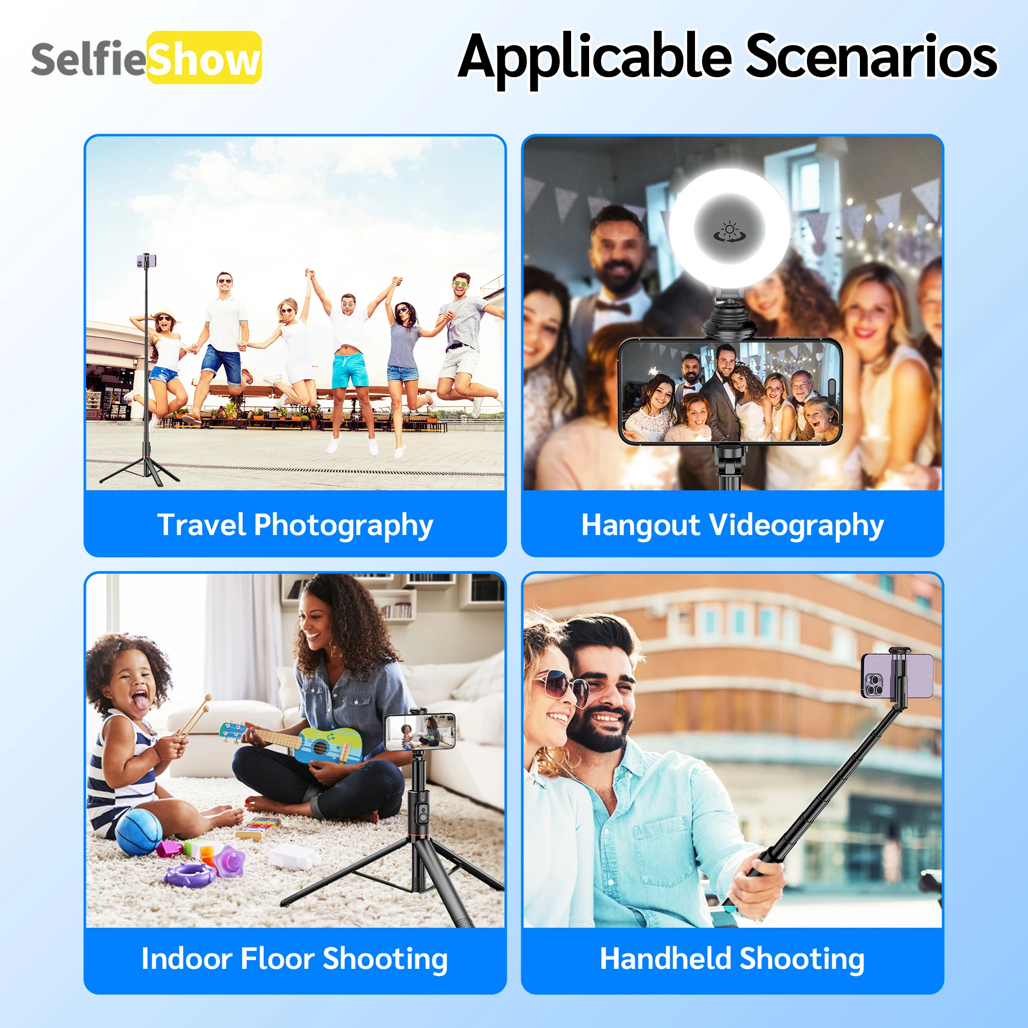 Selfie Stick Wireless Bluetooth Stable Tripod 72 Inch Aluminum Alloy Portable Stand Stabilizer Tripe iOS Android Cellphone