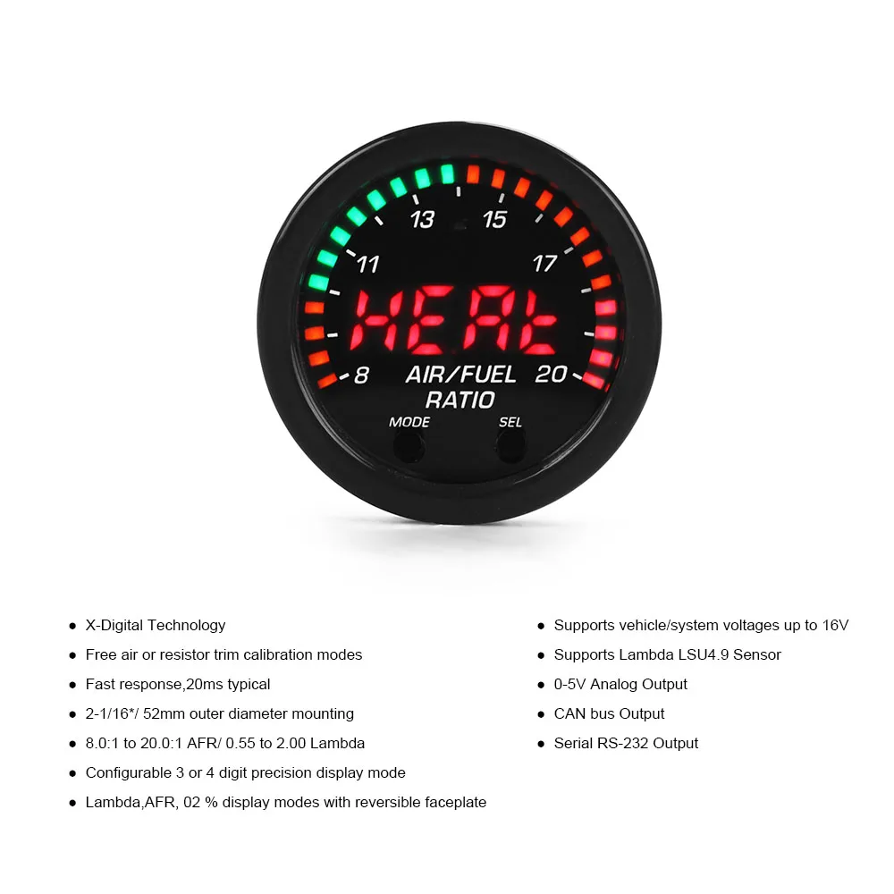 30-0300 X-Series Wideband O2 Air Fuel Ratio Gauge Kit LSU 4.9 0258017025 Oxygen Sensor AFR Sensor Controller Gauge 2
