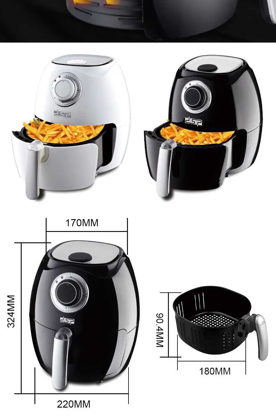 Forno de Fritadeira de ar Máquina de Lavar Segura para Cozinha de Casa Elétrico Combo Airfryer Louça Antiaderente-cesta Cozinhar Oilless Fogão 2.6l Computers & Electronics