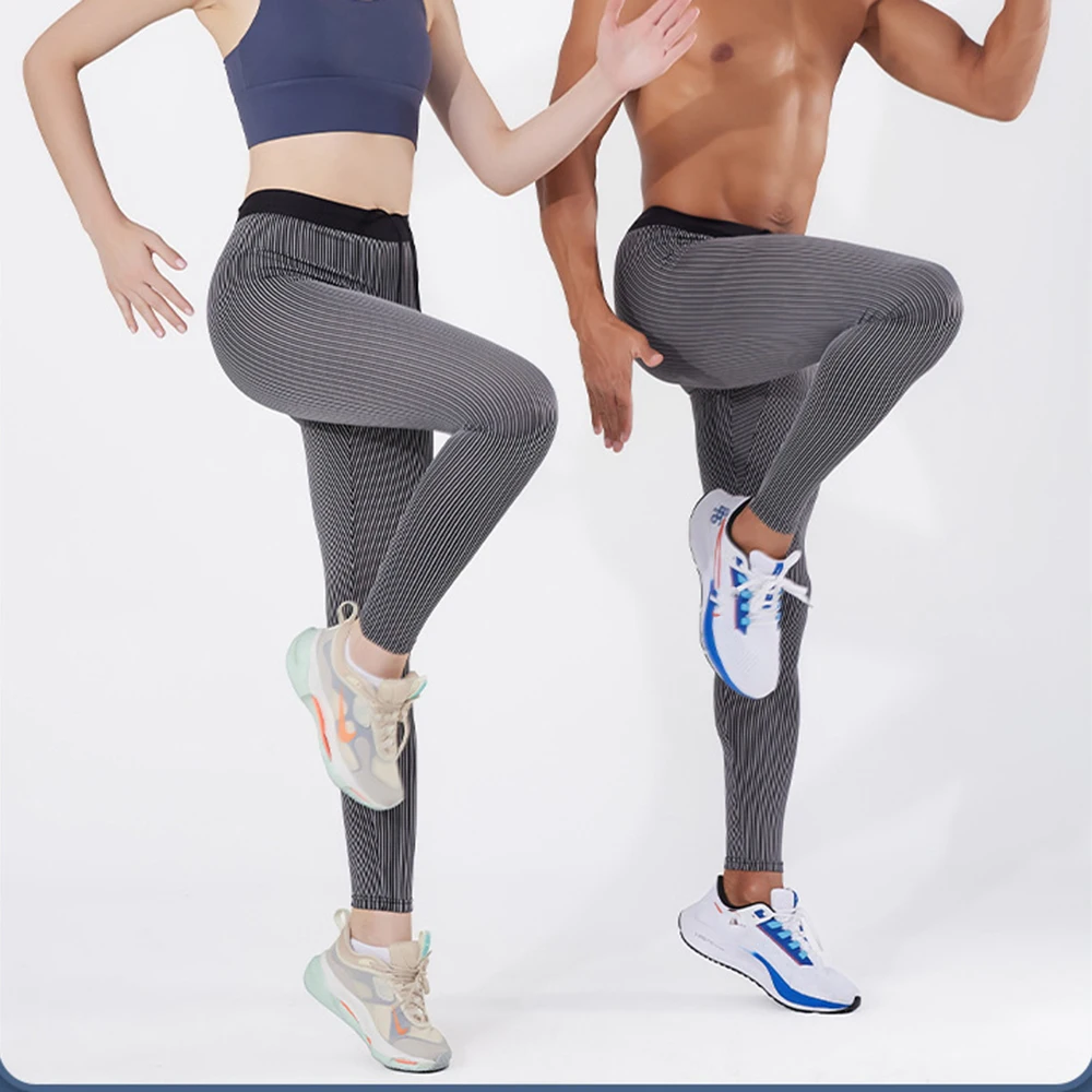 Man Sports First Layer Leggings Strip Pants Zipper Back Pocket Gym Wear Tights Running Fitness Compression Trousers Workout