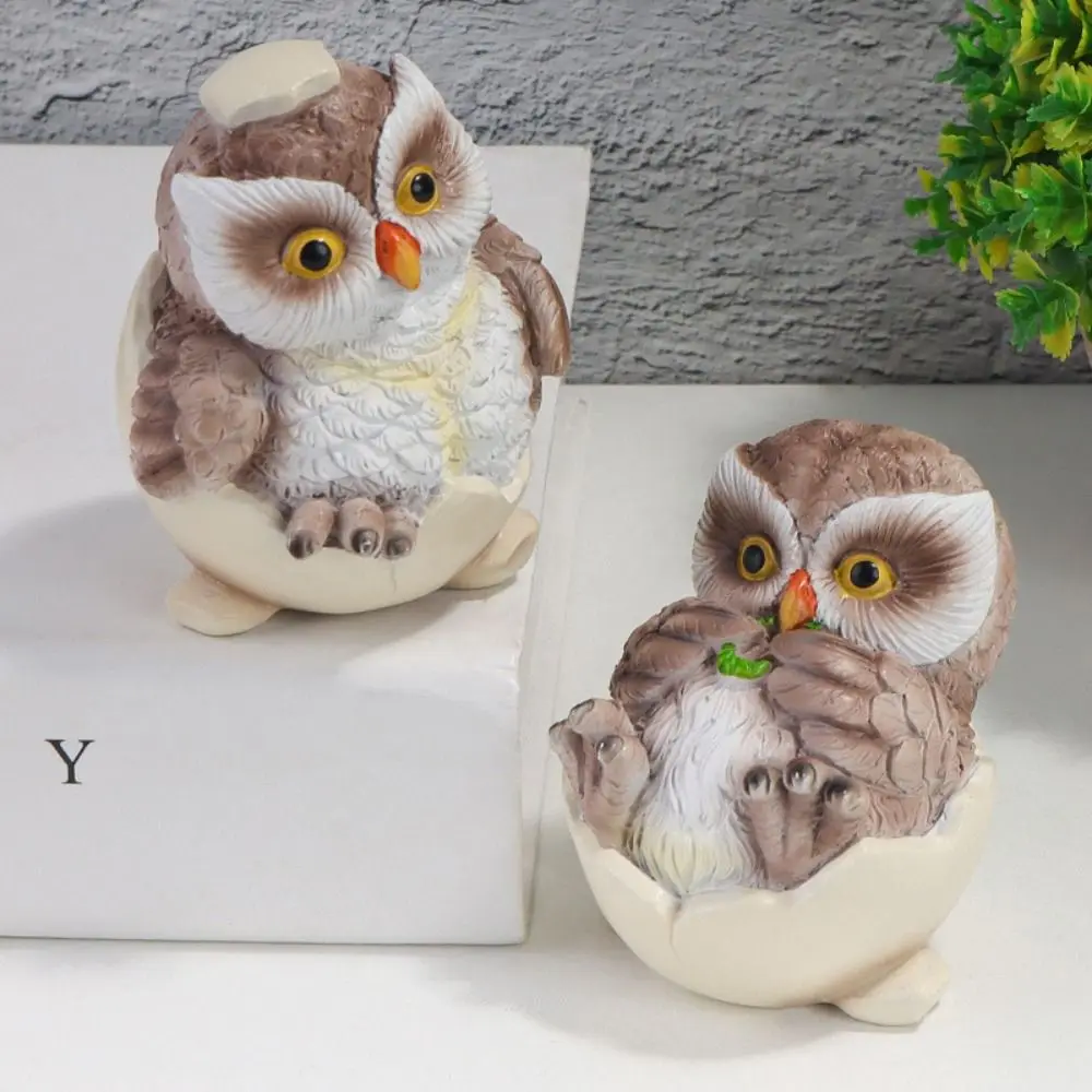 

2 Pcs Waterproof Eggshell Baby Owl Statues Cute Handmade Cartoon Owl Ornaments Realistic Resin Resin Owls Statues Garden