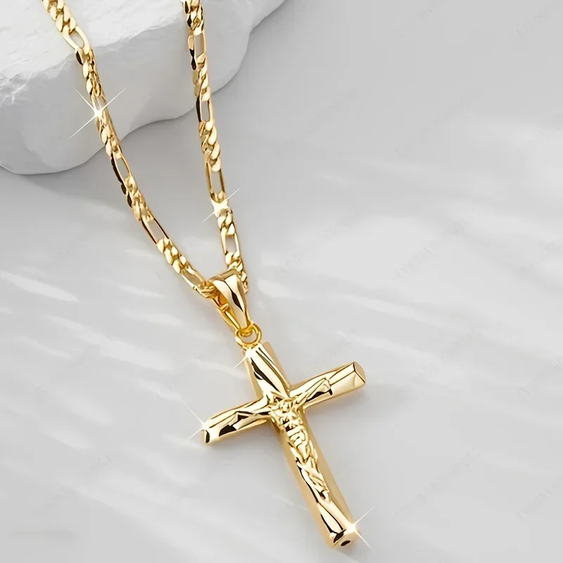 14K Gold Plated Cross Pendant Necklace Hip-Hop Minimalist Sacred Jewelry Holiday Prayer Blessing Fashion Accessory for Men Women 2