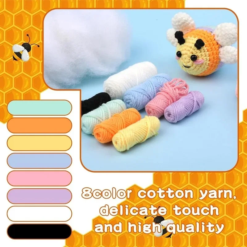 Crochet Kit for Beginners With Video Tutorial Cotton Knitting Yarn Thread Plastic Needles Hooks Knit Tool Set KRABALL Little Bee