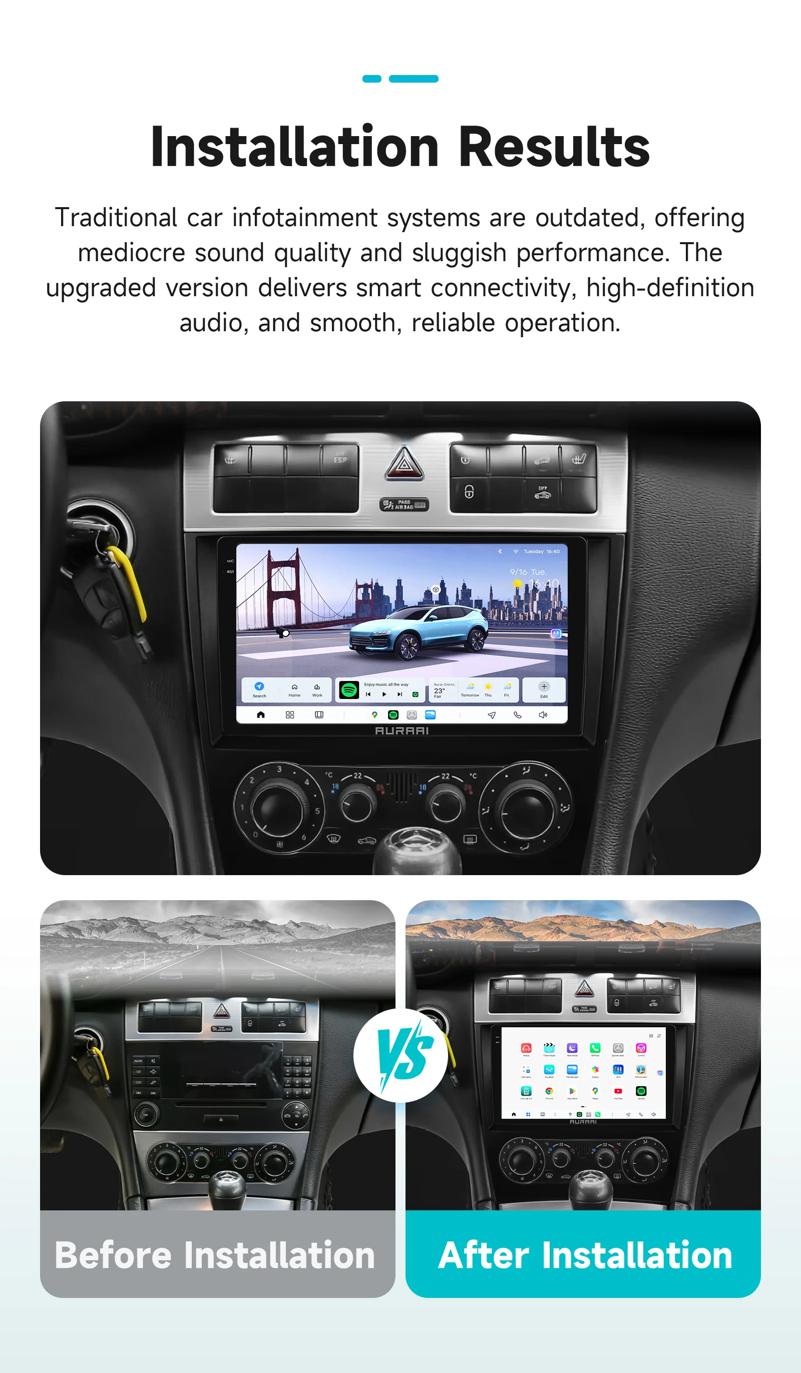 AURAAI X100 Android Auto Intelligente Bildschirm für Mercedes Benz C-Klasse C180 C200 CLK W203 W209 CarPlay 4G BT DSP GPS ADAS 360 ° CAM – Detail 2