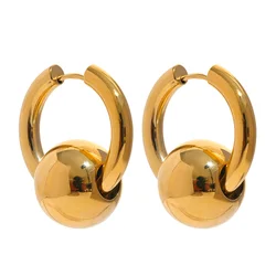 YHPUP Gold-Plated Stainless Steel Hoop Earrings - Waterproof, Textured Charm Jewelry (YH1992A Gold)