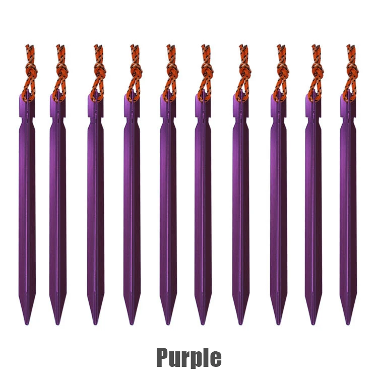10-Pack Heavy Duty Aluminum Tent Stakes with Reflective Cords