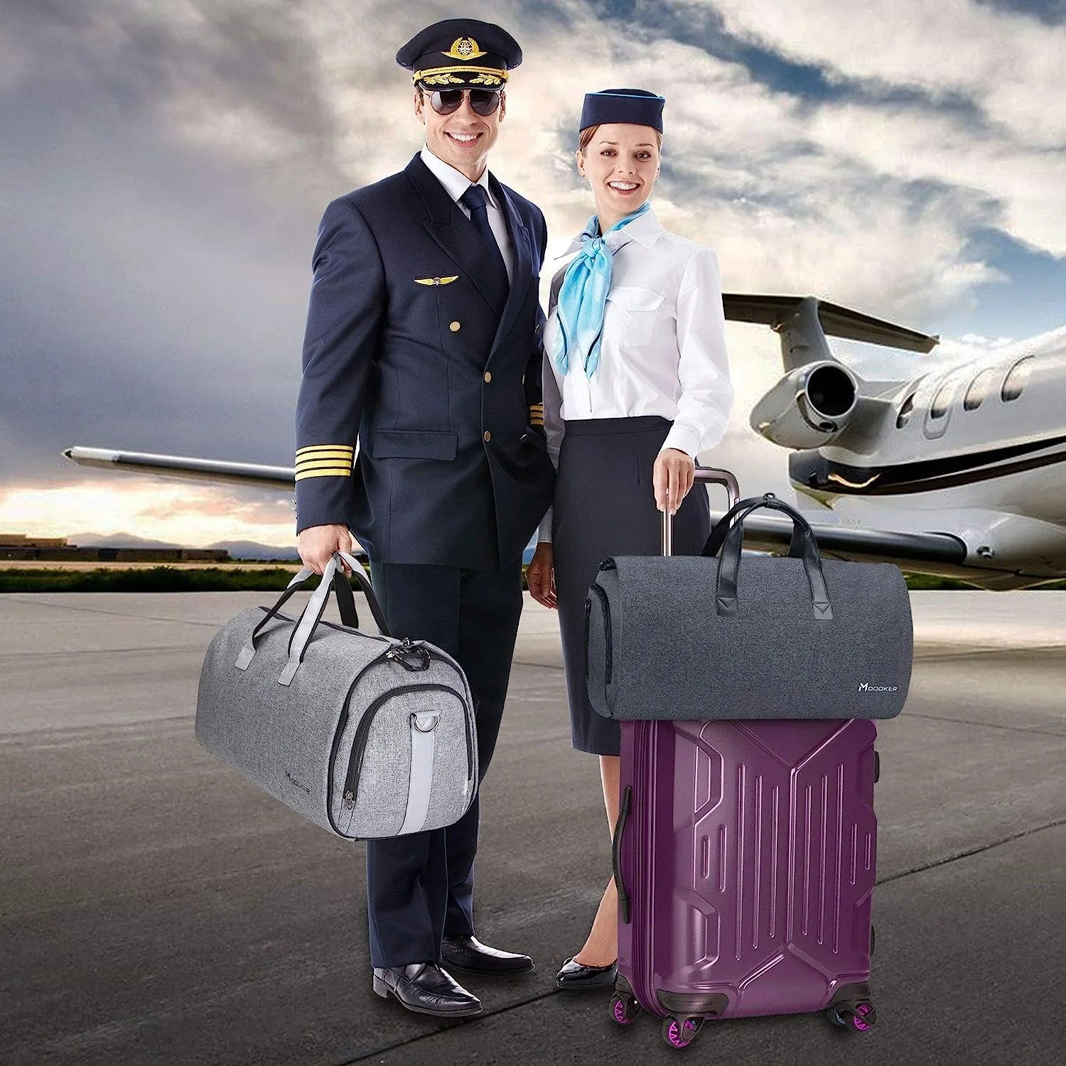 Convertible clothing bag with shoulder strap, men's carry-on duffel bag for women - 2 in 1 hanging suitcase set travel bag