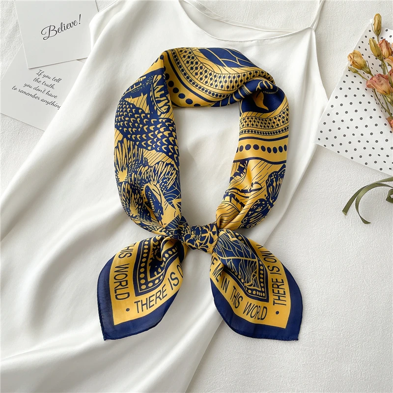  - Print 70cm Silk Satin Headkerchief Women Luxury Design Neck Tie Scarf Female Hair Hand Wrist Foulard Shawl Hijab Bandana New