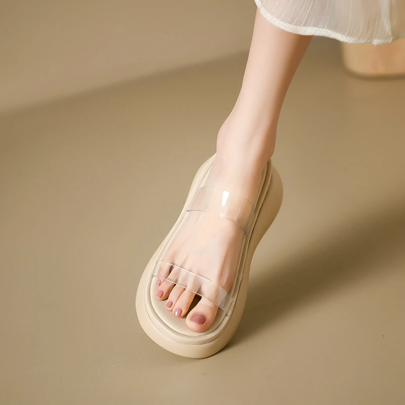 High Heels Women's Transparent Slippers Skateboard Sliding Low Fashion Platform 2025 Luxury Fabric Scandal Rubber Pu Pump 3