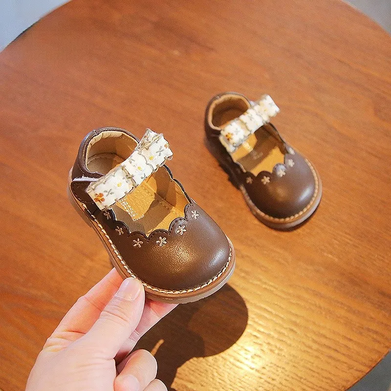 Girls Flower Wedding Shoes for Baby Kids Flats Mary Jane Princess Lace Strap Dress Shoes Dance Party Toddler Infant Sneakers
