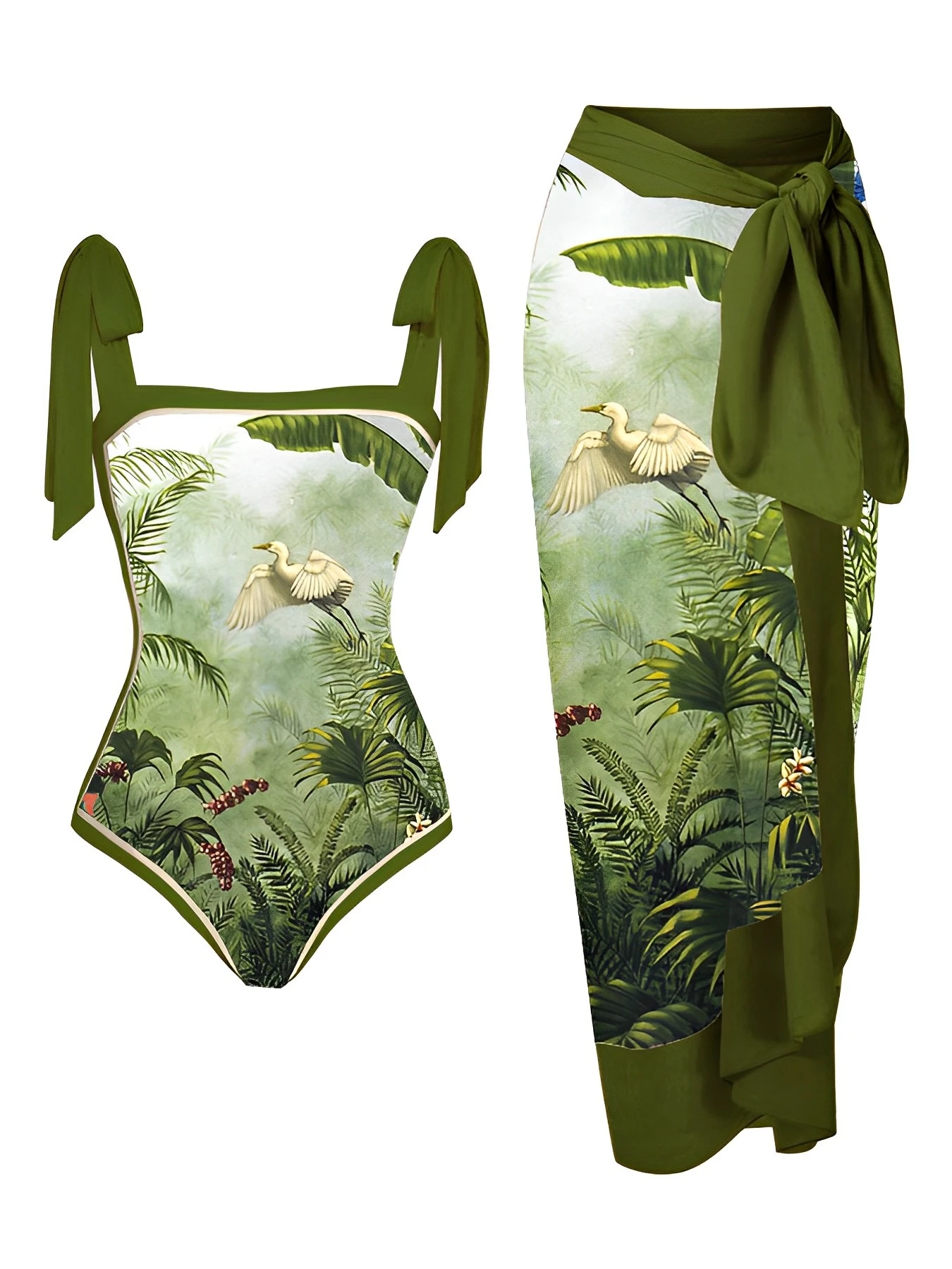 2025 Printed One Piece Swimsuit Women & Beach Skirt 2 Pieces Swimwear Female Sexy Bathers Bathing Swimming Swim Suit Beachwear 3