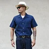 Sauce Zhan Mans Shirts Indigo Seersucker Short Sleeve  Shirt for Men Vintage Regular Fit 1