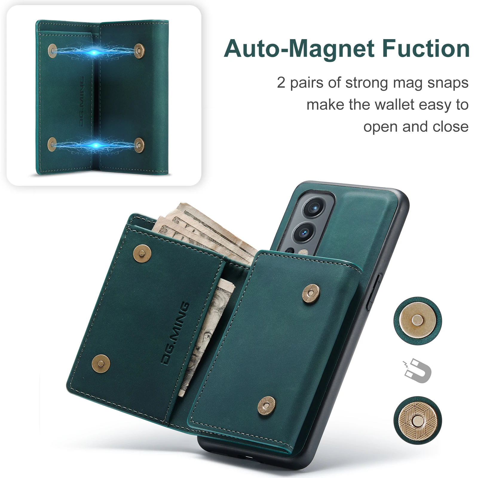 DG.MING 2in1 Detachable Case Leather Wallet Strong Magnet Protecting Back Cover for OnePlus Nord 2/9RT 9R/OnePlus 11 9 10 Pro