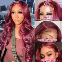 Perruque Lace Frontale Rouge Bordeaux 99j Body Wave avec Dentelle HD pour Femmes, Cheveux Humains Brésiliens Remy Sans Colle, En Promotion 4