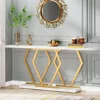 70.9 Inch Extra Long Sofa Table White and Gold Console Table with Faux Marble Tabletop,Modern Long Entryway Table Gold Frame 2