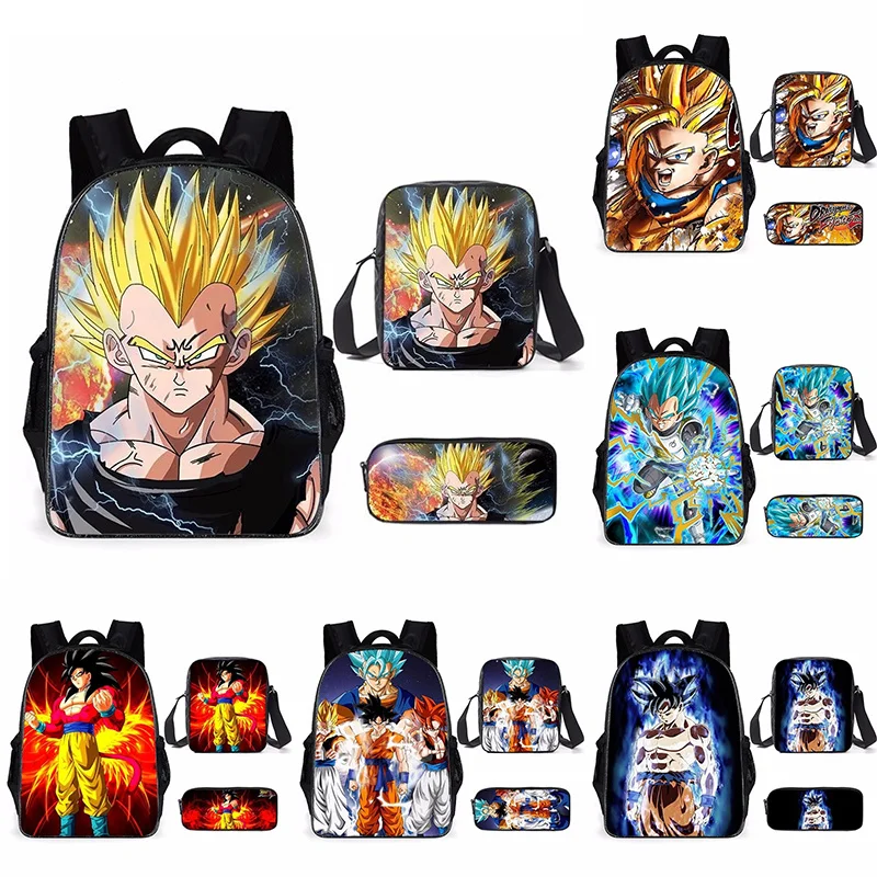 Dragon Ball Son Goku Zaino Anime Cartoon College Student School Bag Boy Girl Zaino Satchel Pen Bag 3 Set Super Saiyan One