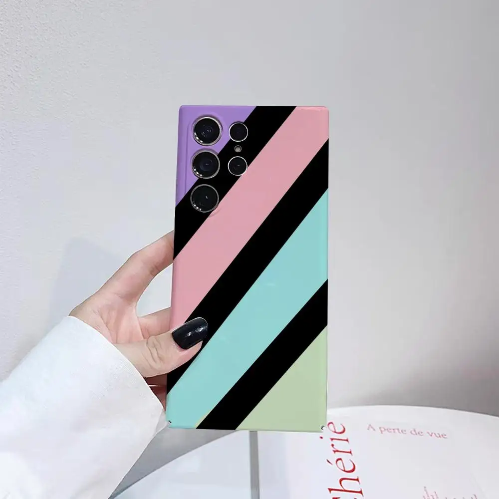 Glossy Striped Pink Orange Black Phone Case with HD Hard Cover Film Shell