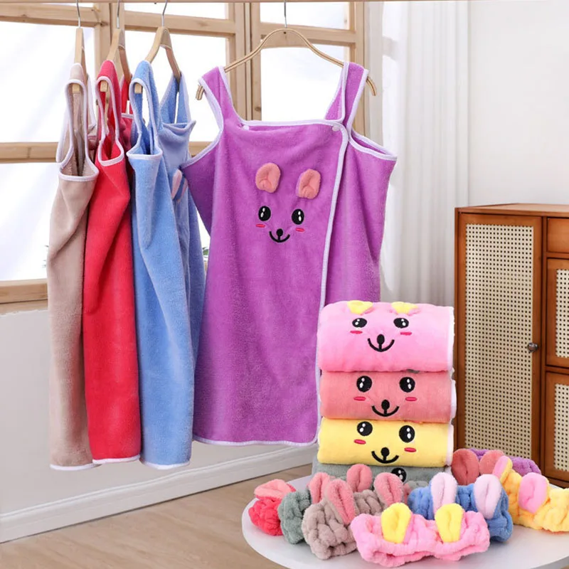 Children's Cute Cartoon Bath Towel Does Not Remove Hair Coral Velvet Absorbent Sling Home Bath Skirt Swimming Bath Towel 2