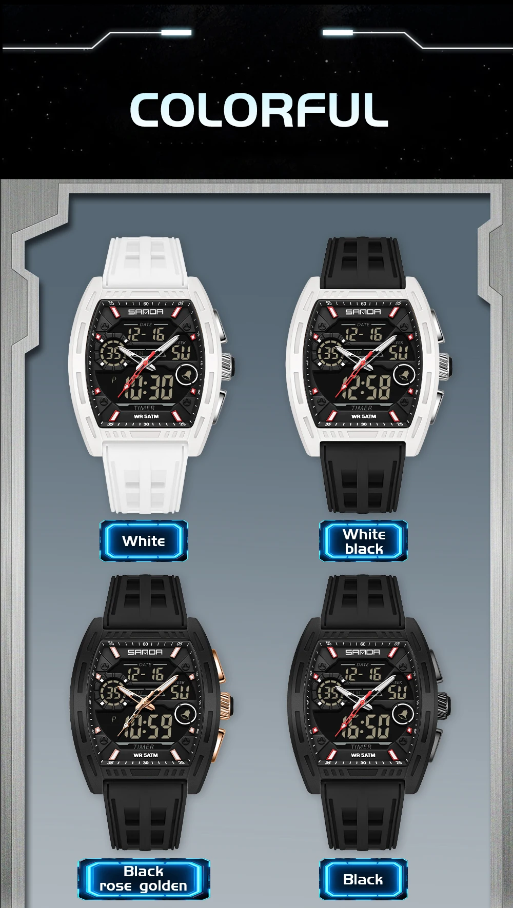 Montre numérique pour homme, double affichage, calendrier, alarme lumineuse, compte à rebours, montre électronique tendance pour homme, Reloj Hombre_voghion.com