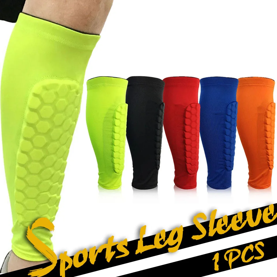 GOBYGO 1PCS Gym Sport Football Shin Guard Protector Soccer Honeycomb Anti-crash Leg Calf Sleeve Compression Cycling Leg Warmers